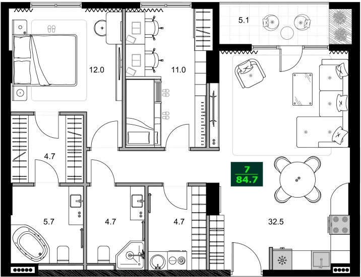3-bedroom apartment, 84.7 m², 11 floor, SUMMER 365 in Batumi