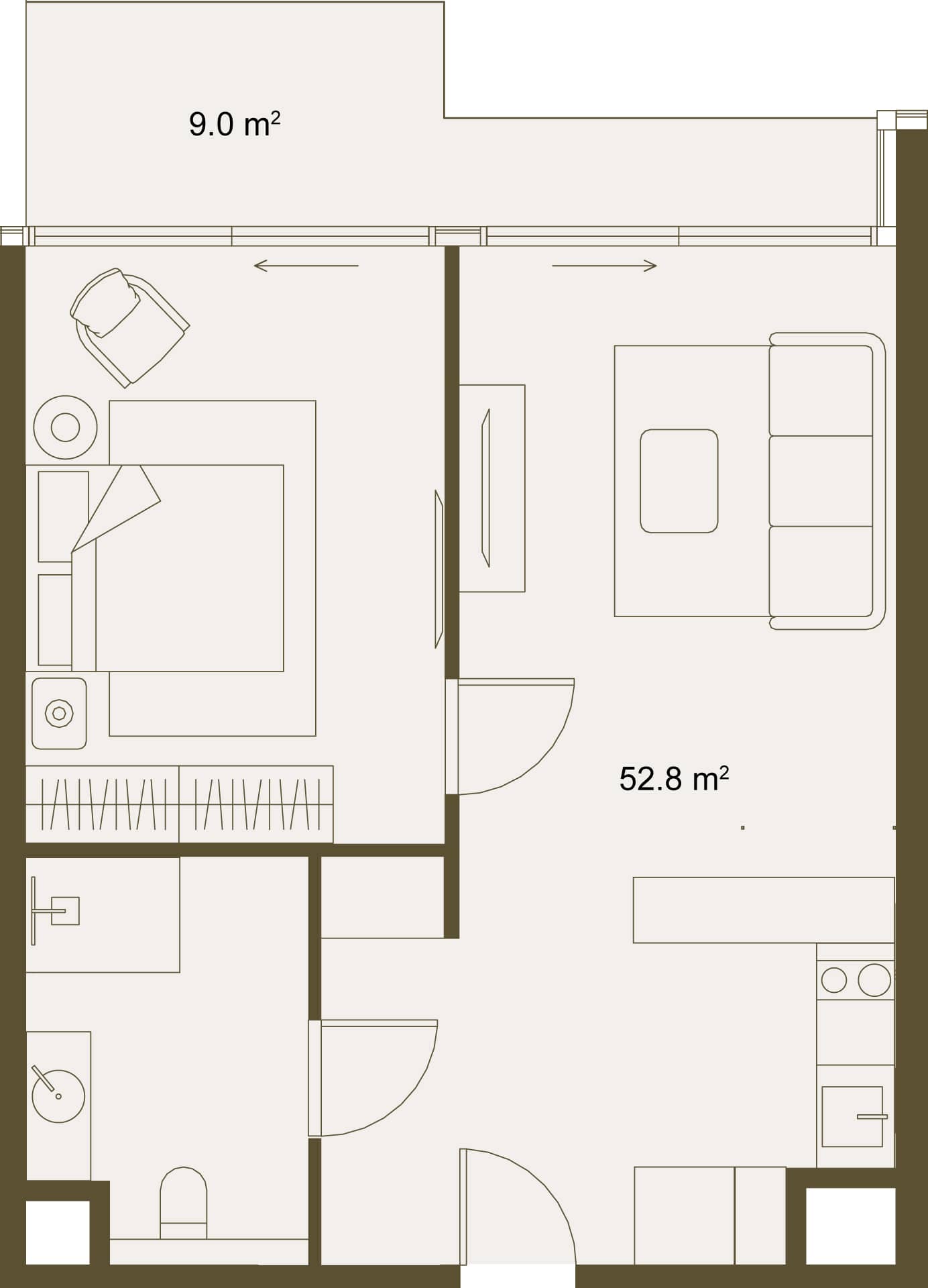1-ოთახიანი ბინა, 61.5 მ², სართული 8 -ში "NEXT GARDENS"