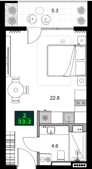1-комнатная квартира, 33.2 м², 8 этаж в ЖК "SUMMER 365"