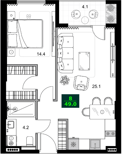 2-комнатная квартира, 49 м², 6 этаж в ЖК "SUMMER 365"