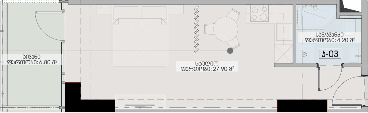 studio, 38.9 m², 26 floor, Geuz Towers in Batumi