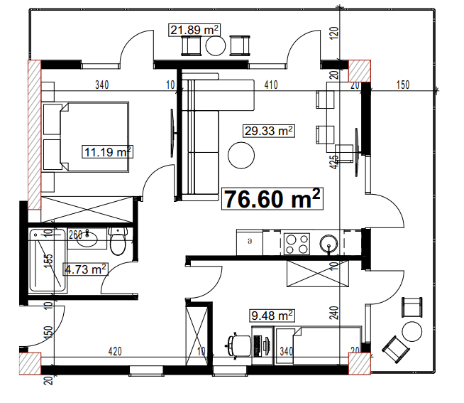 两居室公寓，76.6 m²，6 层，位于“Compact House”
