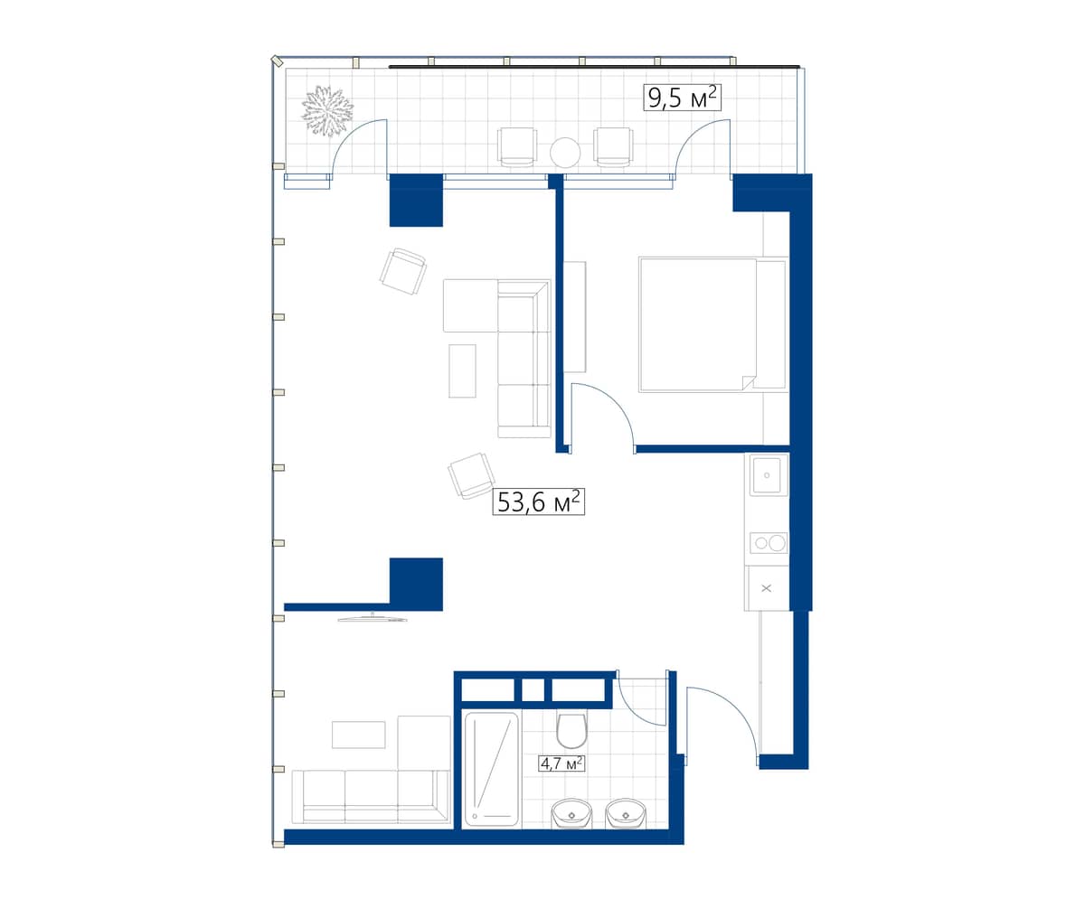 1-bedroom apartment, 63.3 m², 34 floor, Calligraphy Towers in Batumi