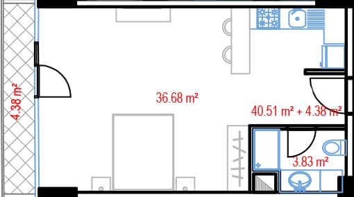 studio, 44.89 m², 11 floor in "Batumi View"