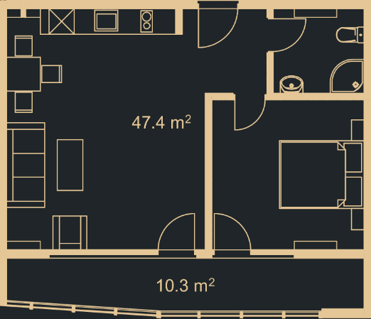 1-bedroom apartment, 56.4 m², 14 floor in "Green Side Gonio"