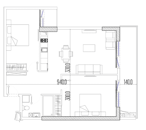3-bedroom apartment, 72.8 m², 28 floor, Intourist Residence in Batumi