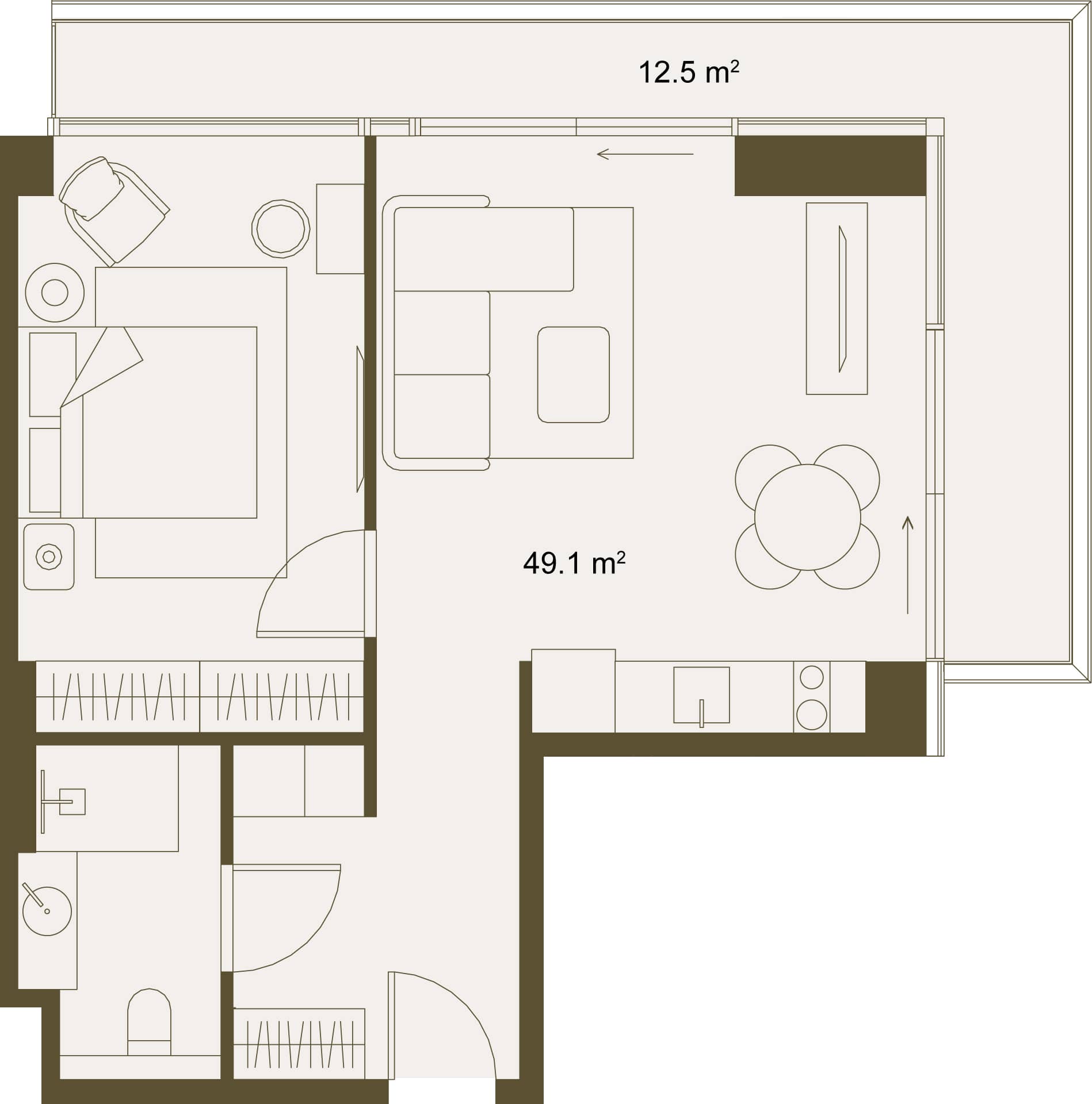 1-ოთახიანი ბინა, 61.6 მ², სართული 6 -ში "NEXT GARDENS"