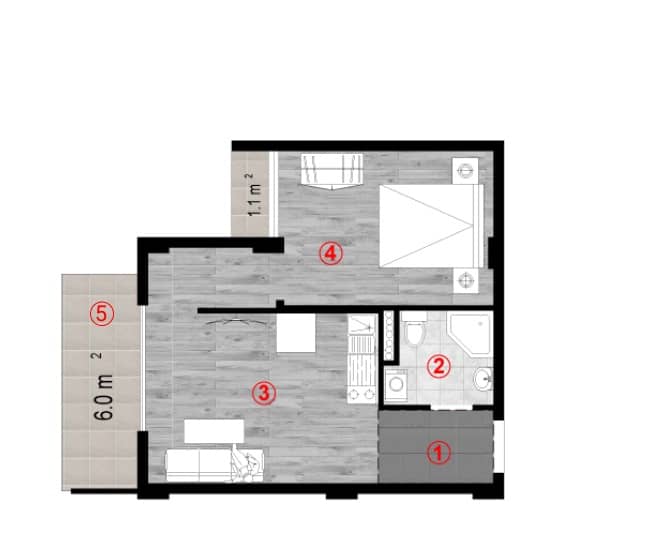 1-bedroom apartment, 43.9 m², 7 floor, Green Cape in Batumi