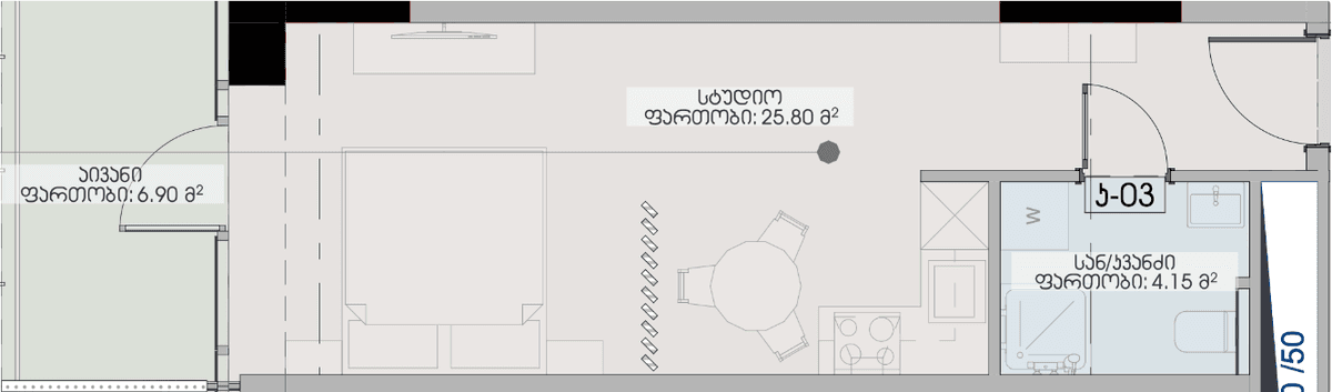 studio, 36.85 m², 33 floor, Geuz Towers in Batumi