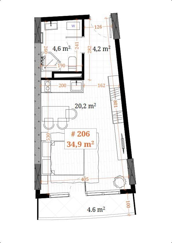 studio, 34.9 m², 14 floor, White Sails in Batumi