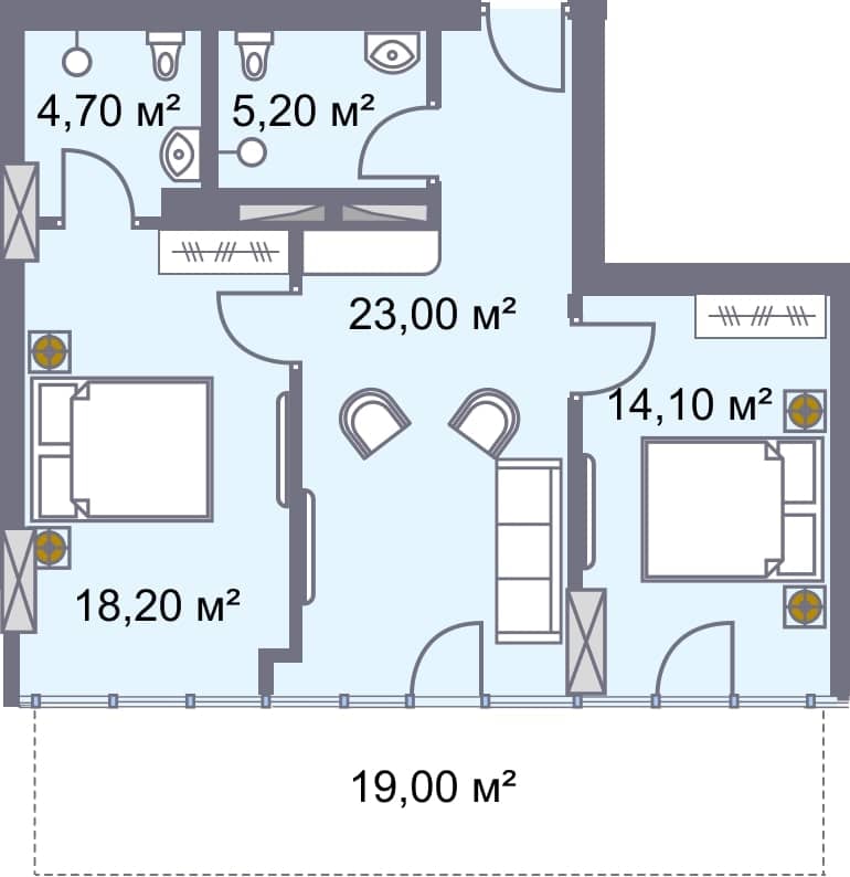 2-bedroom apartment, 151.8 m², 10 floor in "Wyndham Grand Aqua"