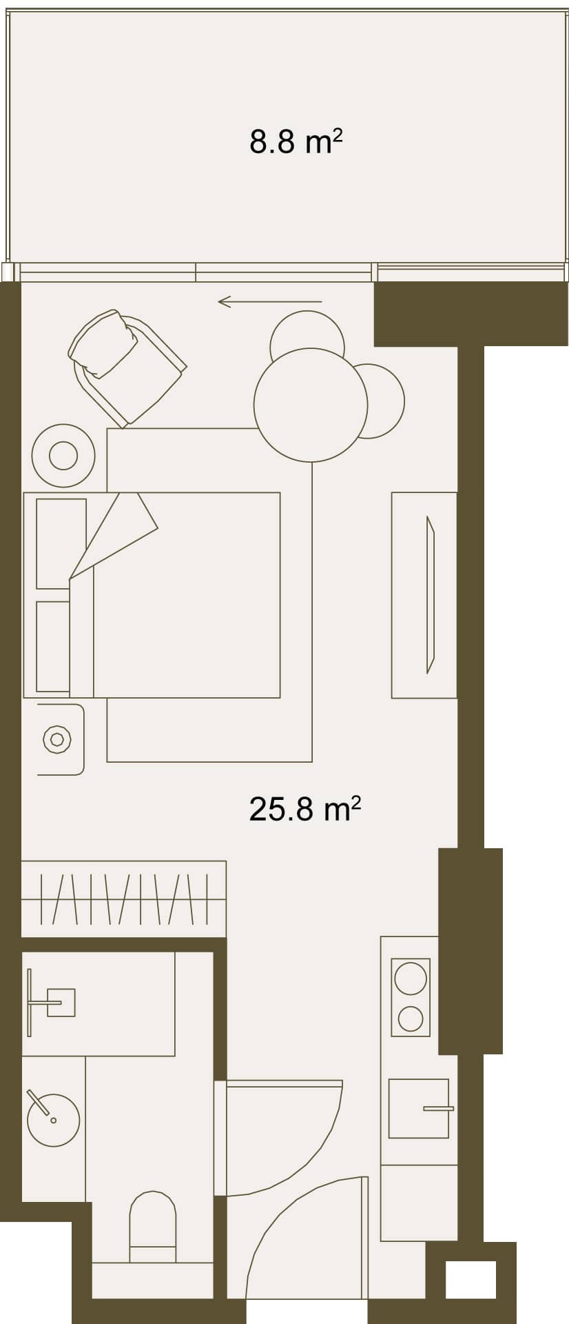 სტუდიო, 34.6 მ², სართული 2 -ში "NEXT GARDENS"