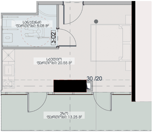 studio, 38.85 m², 4 floor, Geuz Towers in Batumi