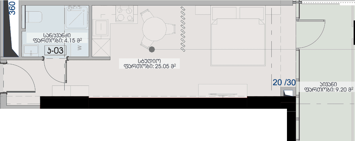 studio, 38.4 m², 7 floor, Geuz Towers in Batumi