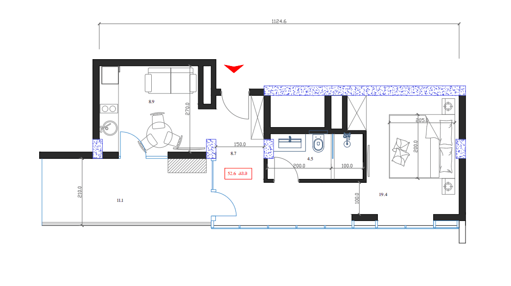 1-bedroom apartment, 52.6 m², 16 floor in "Marina Club"