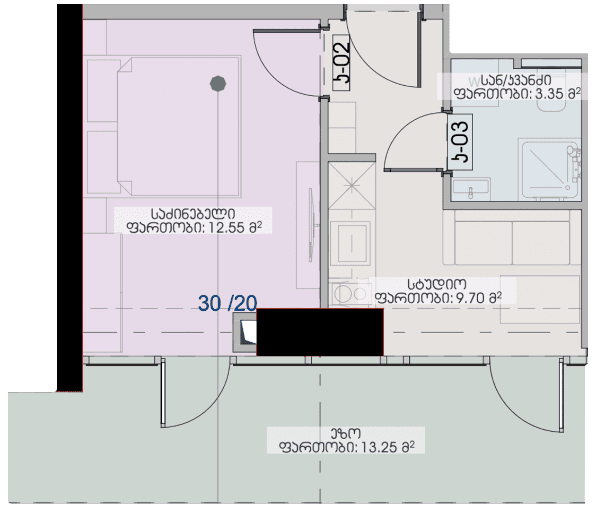 1-bedroom apartment, 38.85 m², 4 floor, Geuz Towers in Batumi