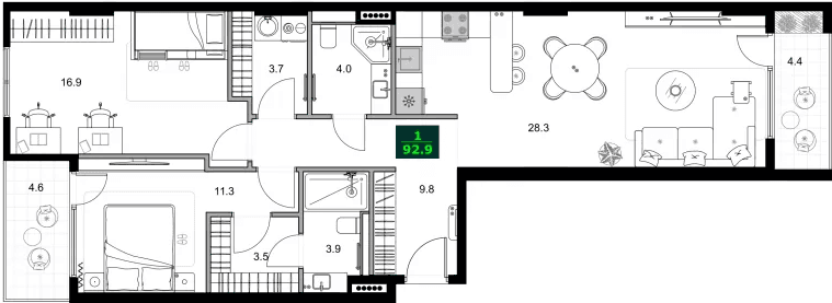 3-bedroom apartment, 92.9 m², 5 floor in "SUMMER 365"