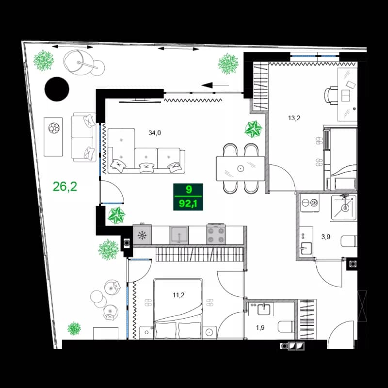 3-bedroom apartment, 92.1 m², 6 floor in "SUMMER 365"