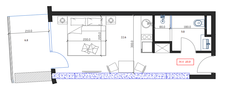 studio, 34.4 m², 15 floor in "Marina Club"