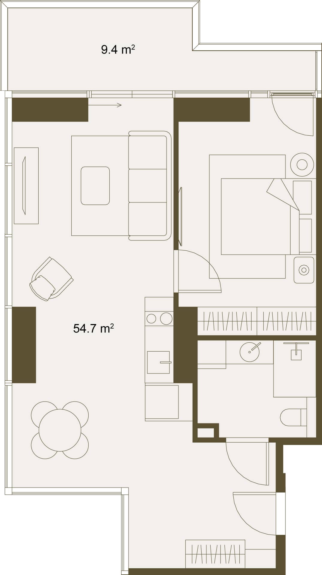 1-ოთახიანი ბინა, 63.3 მ², სართული 4 -ში "NEXT GARDENS"