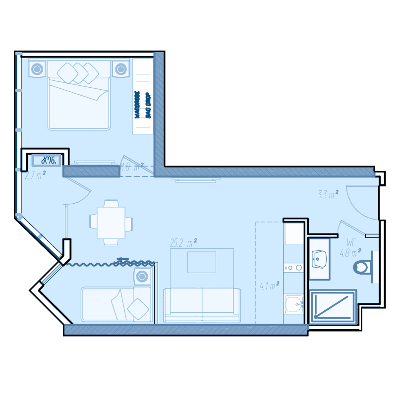 1-bedroom apartment, 52.6 m², 35 floor in "BlueSky Tower"