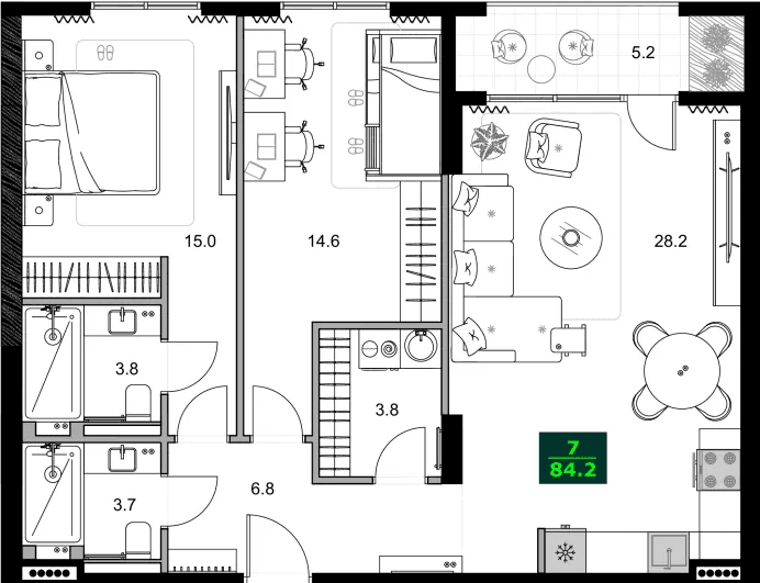3-комнатная квартира, 84.2 м², 6 этаж в ЖК "SUMMER 365"