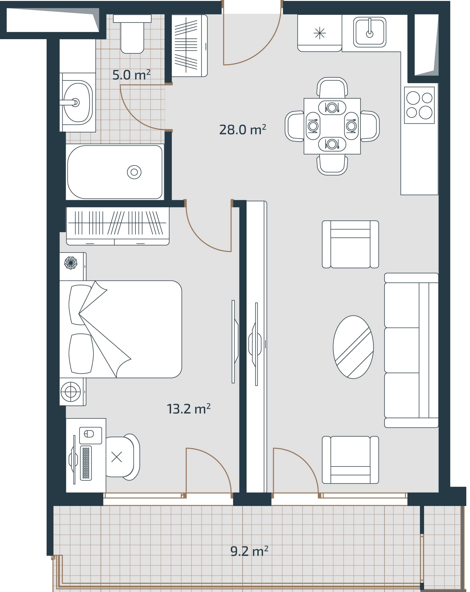 1-ოთახიანი ბინა, 55.4 მ², 18 სართული, Artex Parkline ბათუმში