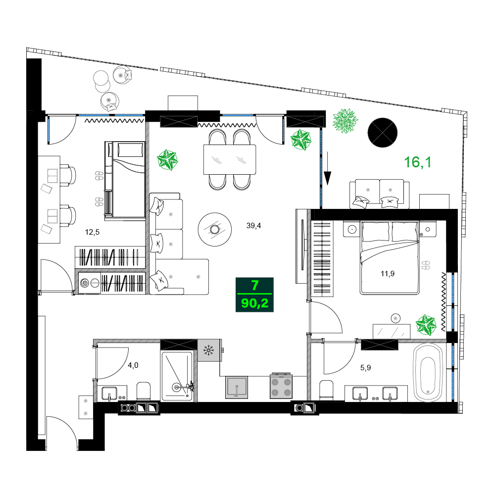 3-комнатная квартира, 90.2 м², 3 этаж в ЖК "SUMMER 365"