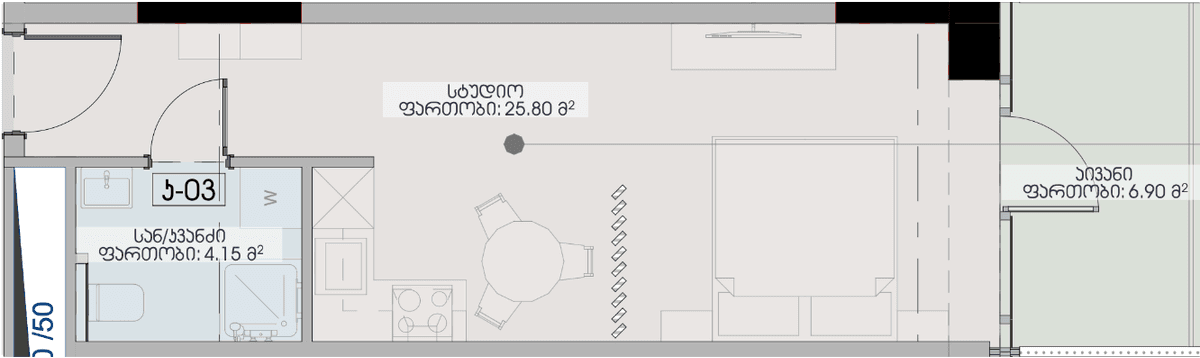 studio, 36.85 m², 37 floor, Geuz Towers in Batumi