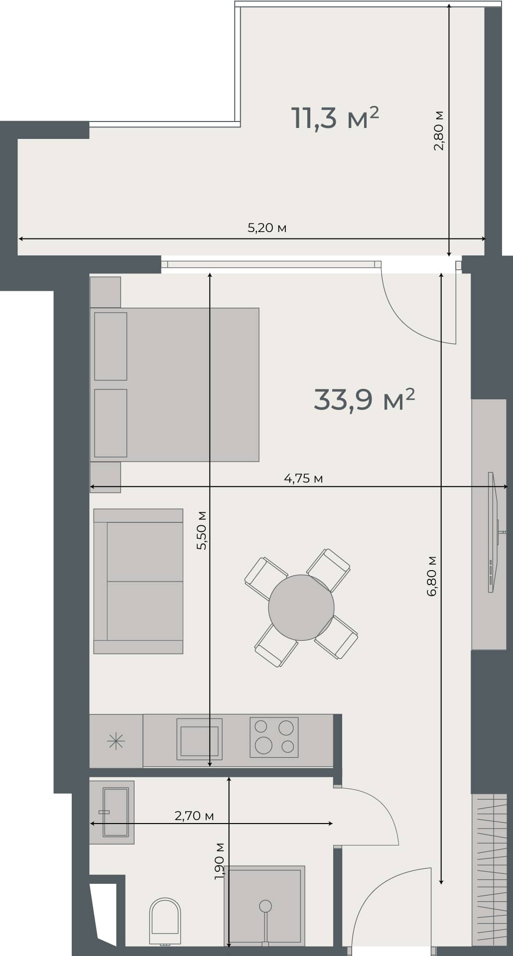 单间，45.2 m²，26 层，位于“One”
