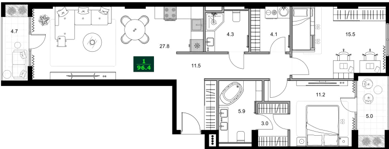 3-bedroom apartment, 96.4 m², 4 floor, SUMMER 365 in Batumi