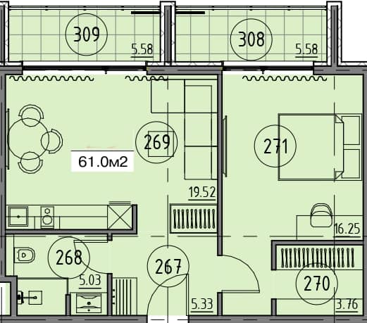 1-bedroom apartment, 61 m², 5 floor in "Grand Botanico Residence"