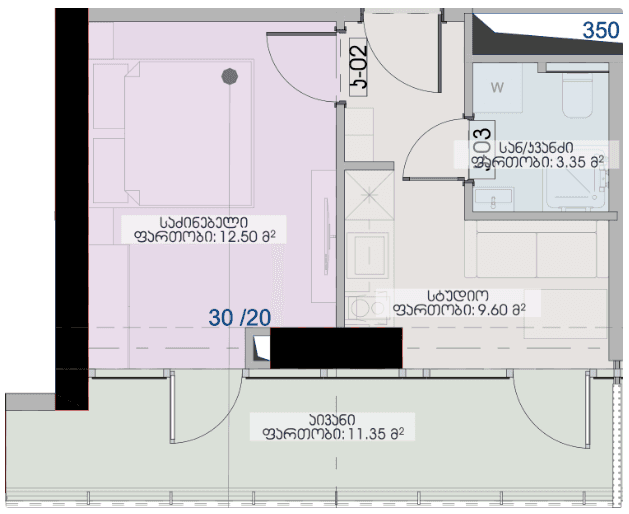 1-bedroom apartment, 36.8 m², 16 floor in "Geuz Towers"