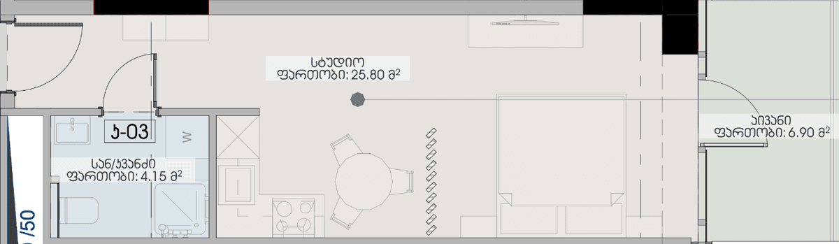 studio, 36.85 m², 14 floor, Geuz Towers in Batumi