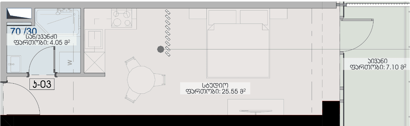 studio, 36.7 m², 28 floor in "Geuz Towers"