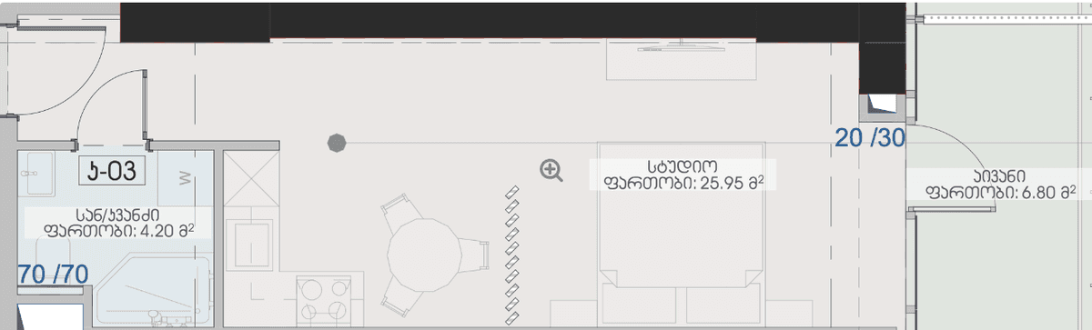 studio, 36.95 m², 28 floor, Geuz Towers in Batumi
