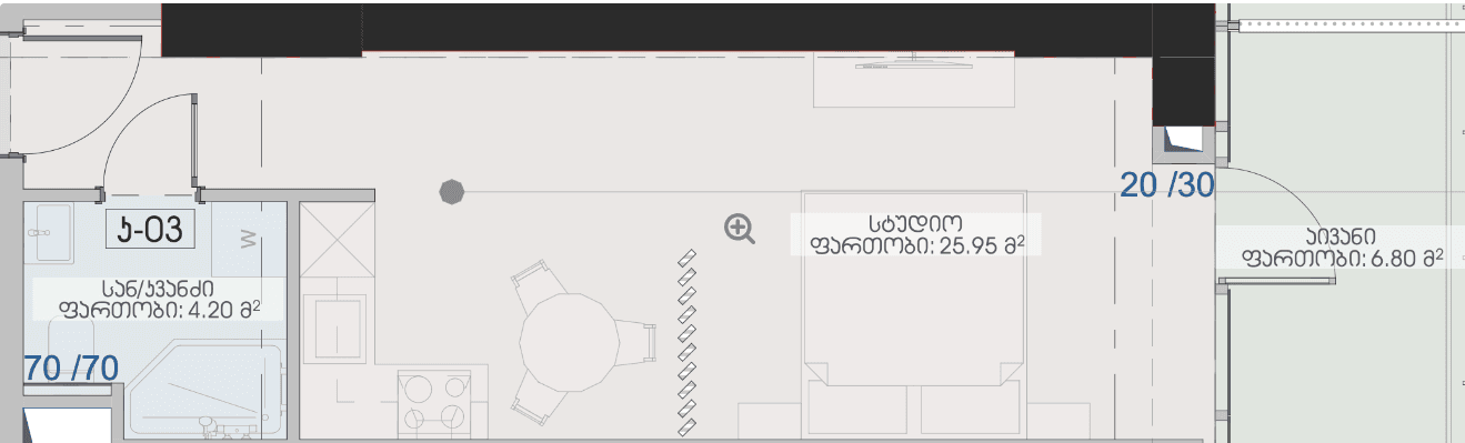 studio, 36.95 m², 28 floor, Geuz Towers in Batumi