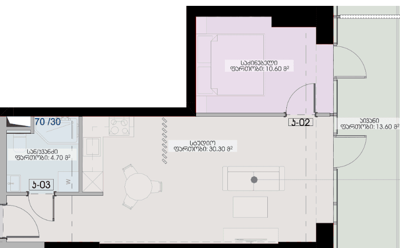 一居室公寓，59.25 m²，11 层，位于“Geuz Towers”