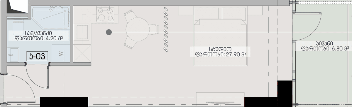 studio, 38.9 m², 16 floor, Geuz Towers in Batumi