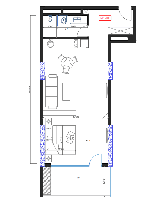 单间，63.4 m²，16 层，位于“Marina Club”