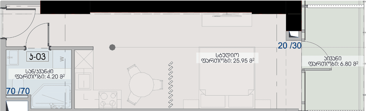 1-bedroom apartment, 36.95 m², 29 floor, Geuz Towers in Batumi