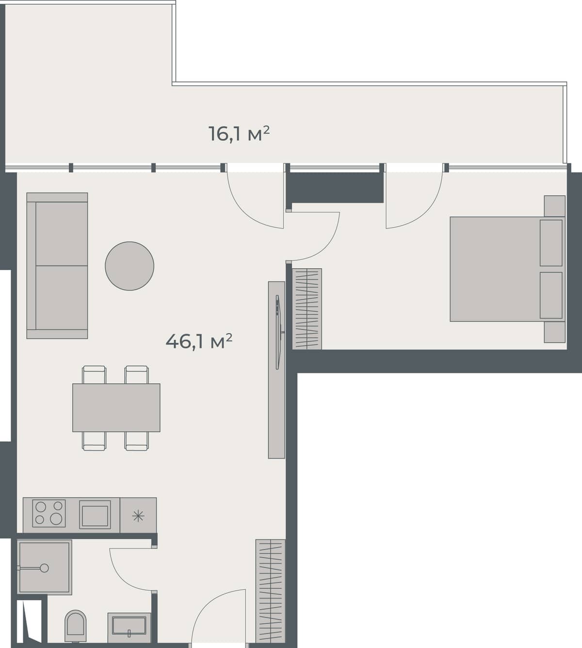 1-комнатная квартира, 62.2 м², 28 этаж в ЖК "One"