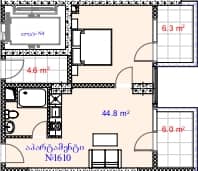 1-комнатная квартира, 57.1 м², 16 этаж в ЖК "Aquapark Residence"