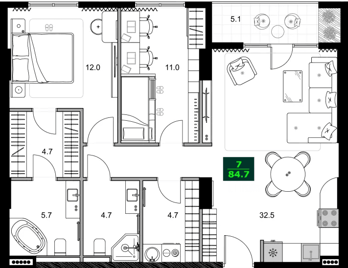 3-bedroom apartment, 84.7 m², 8 floor in "SUMMER 365"