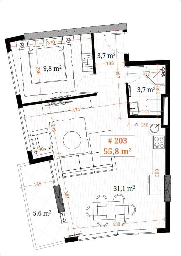 1-bedroom apartment, 55.8 m², 18 floor, White Sails in Batumi