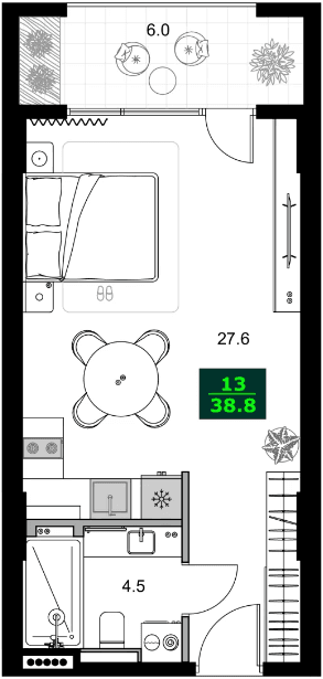 1-bedroom apartment, 38.8 m², 6 floor, SUMMER 365 in Batumi