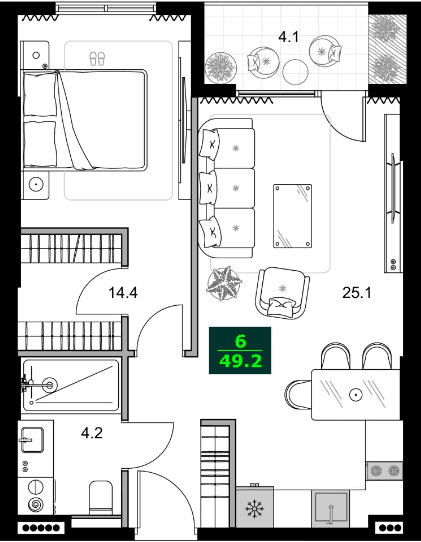 2-bedroom apartment, 49.2 m², 10 floor, SUMMER 365 in Batumi