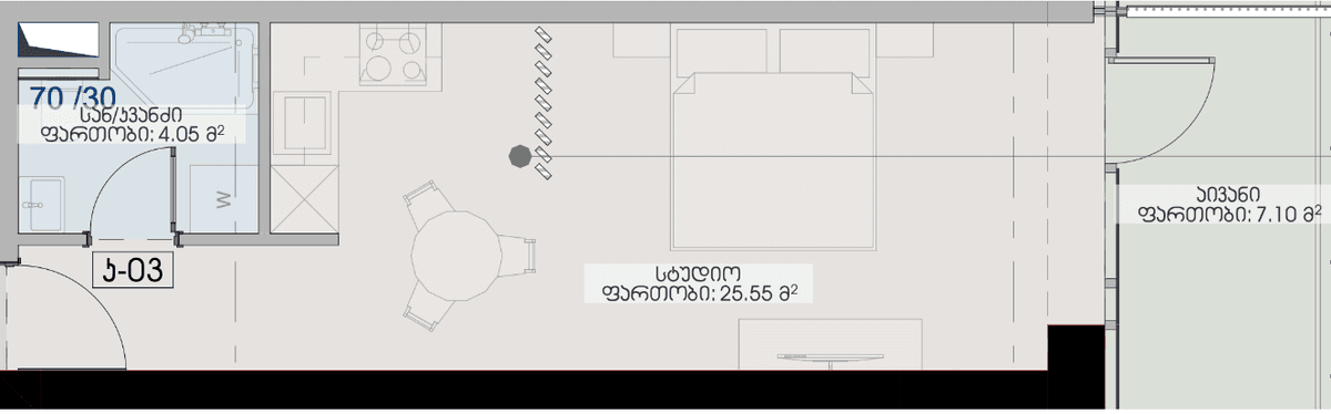 studio, 36.7 m², 27 floor, Geuz Towers in Batumi