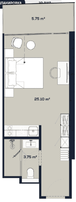Студия, 34.6 м², 46 этаж в ЖК "Alliance Centropolis"