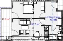 1-комнатная квартира, 61.7 м², 14 этаж в ЖК "Aquapark Residence"